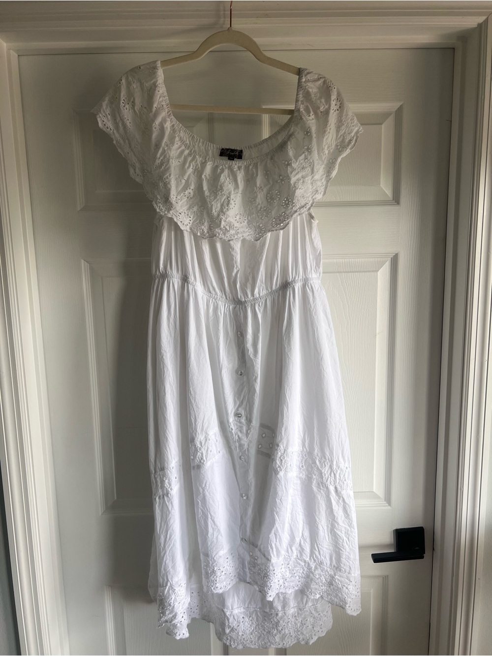 White Eyelet Button-Front Summer Dress
